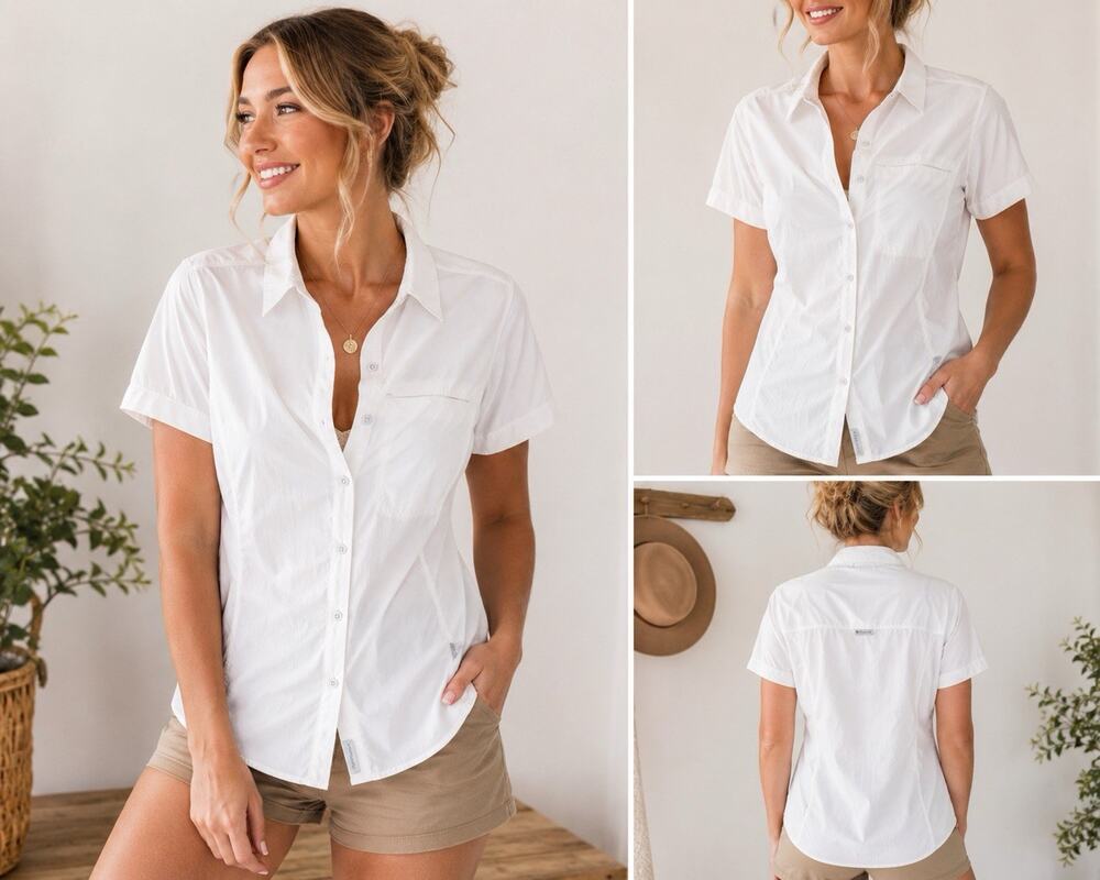 Columbia Tamiami II Shirt Women XL White Short Sleeve Snap Vented Fishing Hiking